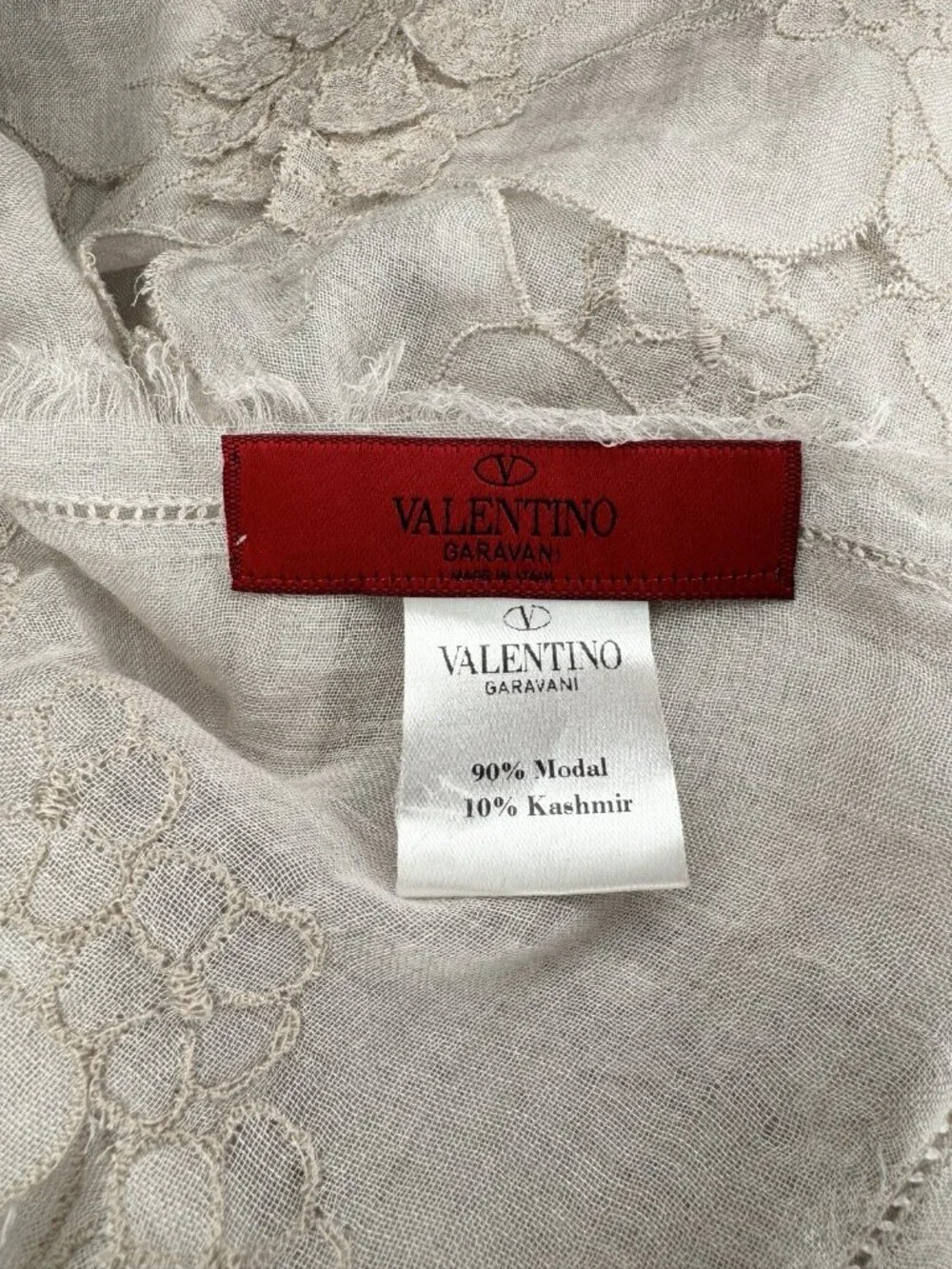 Valentino Garavani XL dusty pink rose Floral 3D Cashmere Fringe Scarf